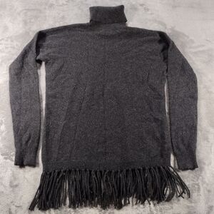 C by Bloomingdale's Gray Fringe Trim Cashmere  Turtleneck Women’s M